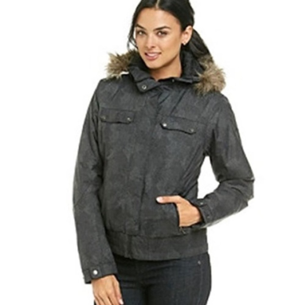 Columbia Winter Jacket Faux Fur Hood Gray M